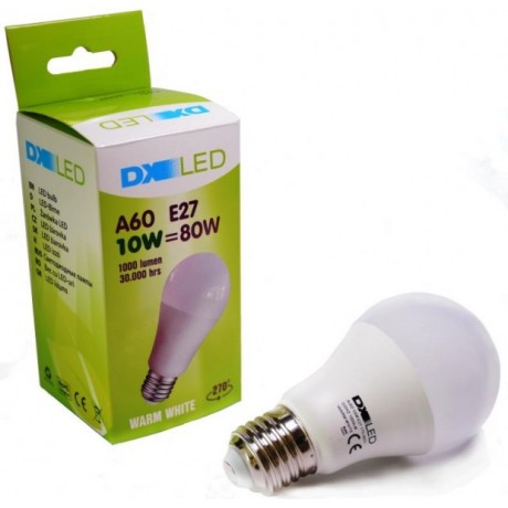 LED žiarovka DX A60,10W=80W, E27, TEPLÁ BIELA