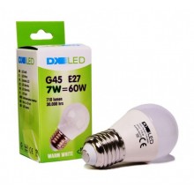 LED žiarovka DX G45,7W=60W, E27, TEPLÁ BIELA