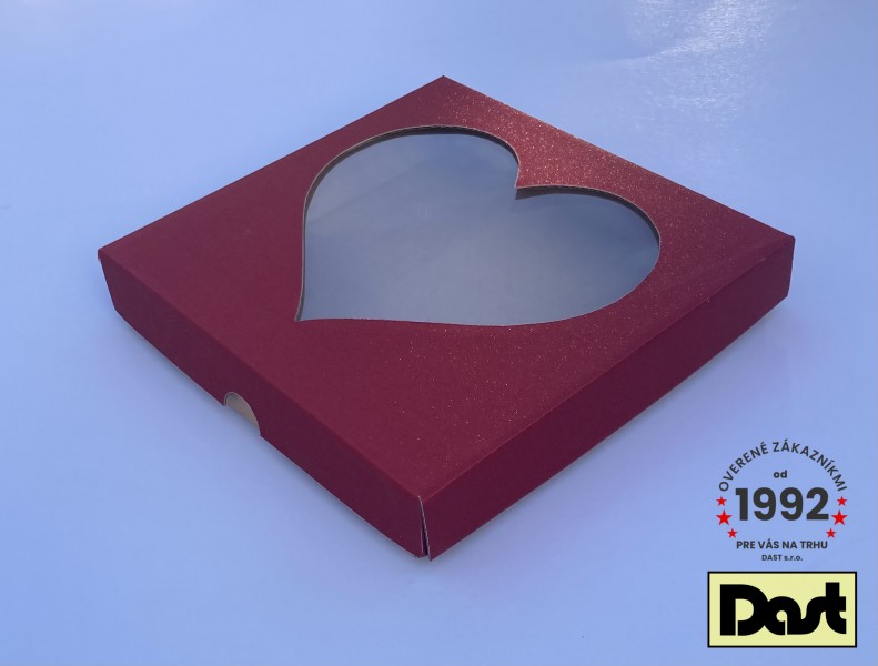 Krabička s okienkom 20x20x5cm - farebná, SRDCE