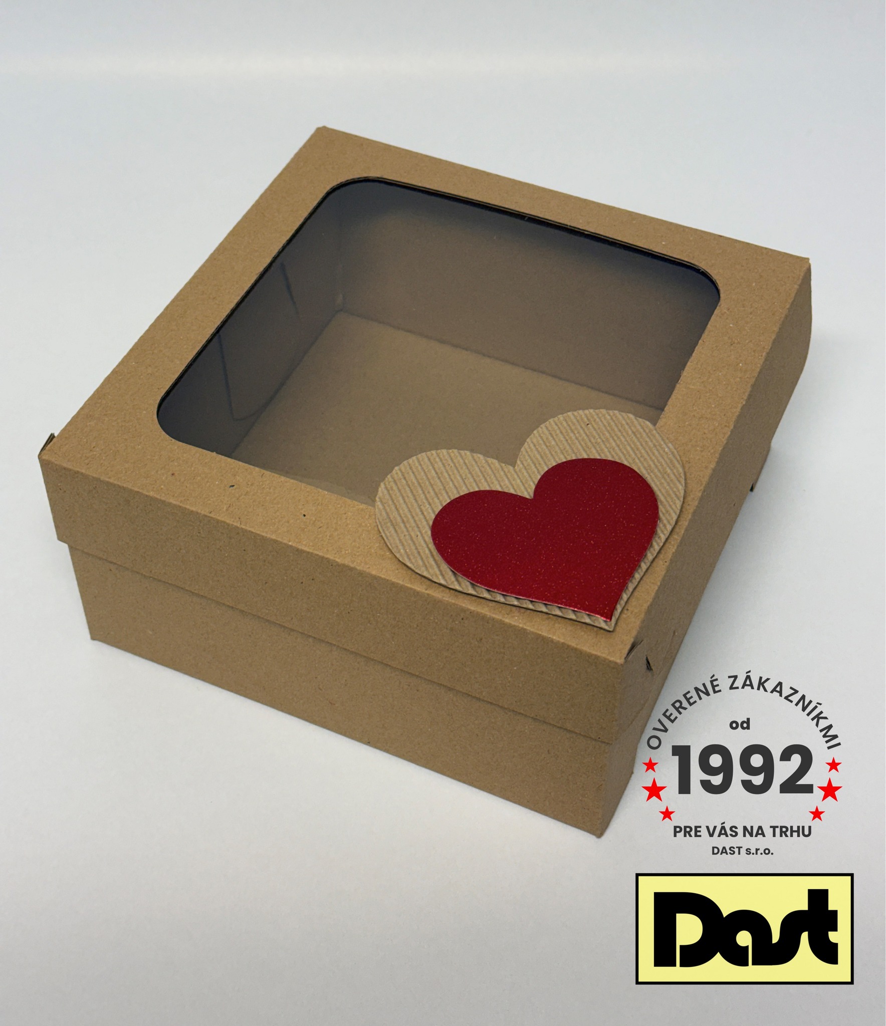 Krabička s okienkom 20x20x10cm SRDCIA, hnedá Krabička s okienkom 20x20x10cm SRDCIA, hnedá