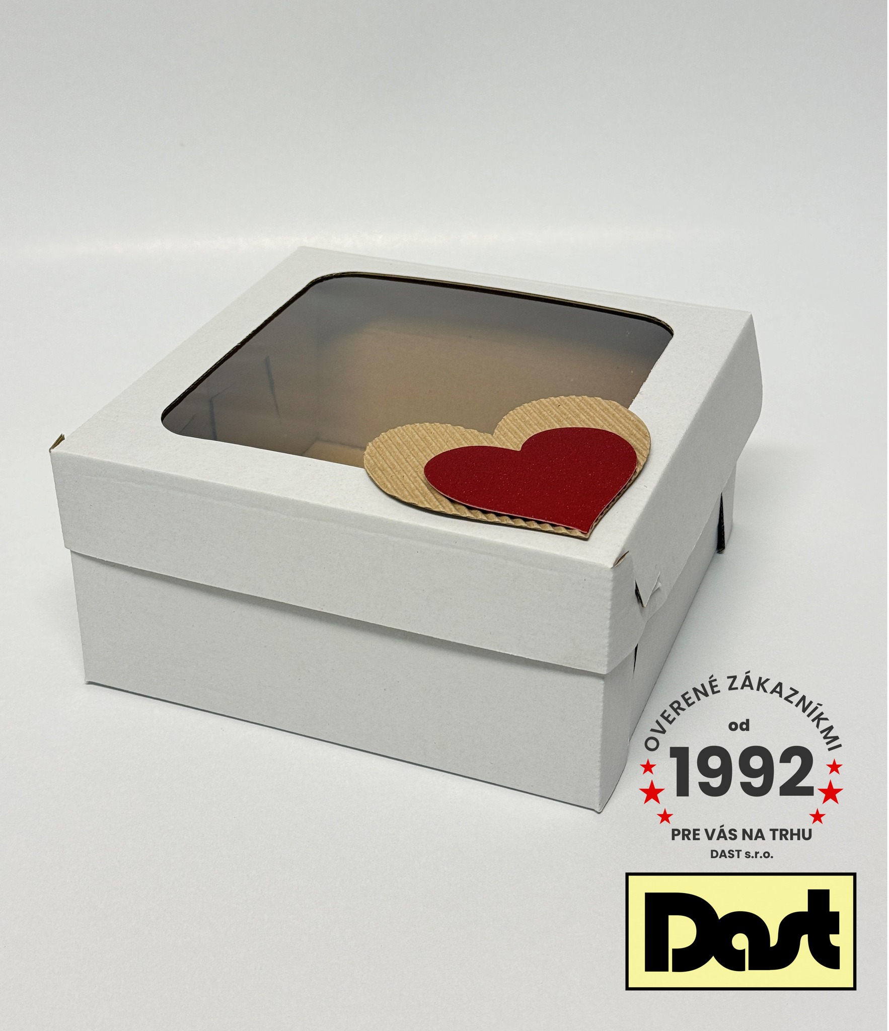 Krabička s okienkom 20x20x10cm SRDCIA, biela Krabička s okienkom 20x20x10cm SRDCIA, biela