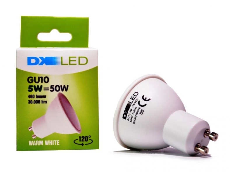 LED žiarovka DX GU10,5W=50W, TEPLÁ BIELA